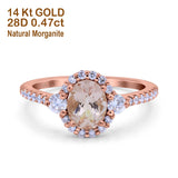 14K Rose Gold 1.68ct Oval Natural Morganite G SI Diamond Engagement Ring Size 6.5