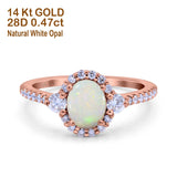 14K Rose Gold 0.47ct Oval Natural White Opal G SI Diamond Engagement Ring Size 6.5