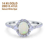 14K White Gold 0.47ct Oval Natural White Opal G SI Diamond Engagement Ring Size 6.5