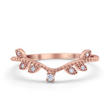 14K Rose Gold 0.04ct Round 4mm G SI Art Deco V Design Half Eternity Diamond Bands Engagement Wedding Ring Size 6.5