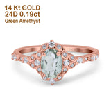 14K Rose Gold Oval Natural Green Amethyst 0.95ct G SI Diamond Engagement Ring Size 6.5