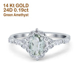 14K White Gold Oval Natural Green Amethyst 0.95ct G SI Diamond Engagement Ring Size 6.5