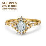 14K Yellow Gold Oval Natural Green Amethyst 0.95ct G SI Diamond Engagement Ring Size 6.5