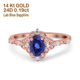 14K Rose Gold Oval Nano Blue Sapphire 0.95ct G SI Diamond Engagement Ring Size 6.5