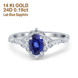 14K White Gold Oval Nano Blue Sapphire 0.95ct G SI Diamond Engagement Ring Size 6.5