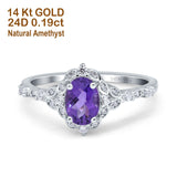 14K White Gold Oval Natural Amethyst 0.95ct G SI Diamond Engagement Ring Size 6.5