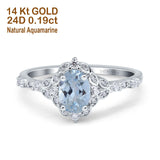 14K White Gold Oval Natural Aquamarine 0.95ct G SI Diamond Engagement Ring Size 6.5