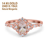 14K Rose Gold Oval Natural Morganite 0.95ct G SI Diamond Engagement Ring Size 6.5