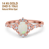 14K Rose Gold Oval Natural White Opal 0.19ct G SI Diamond Engagement Ring Size 6.5