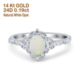 14K White Gold Oval Natural White Opal 0.19ct G SI Diamond Engagement Ring Size 6.5