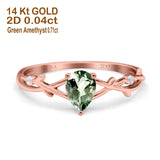 14K Rose Gold 0.75ct Natural Green Amethyst Pear G SI Diamond Engagement Ring Size 6.5