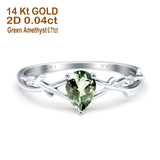 14K White Gold 0.75ct Natural Green Amethyst Pear G SI Diamond Engagement Ring Size 6.5