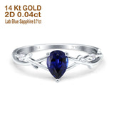 14K White Gold 0.75ct Nano Blue Sapphire Pear G SI Diamond Engagement Ring Size 6.5