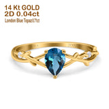 14K Yellow Gold 0.75ct London Blue Topaz Pear G SI Diamond Engagement Ring Size 6.5