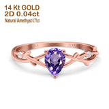 14K Rose Gold 0.75ct Natural Amethyst Pear G SI Diamond Engagement Ring Size 6.5