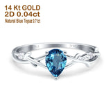 14K White Gold 0.75ct Natural Swiss Blue Topaz Pear G SI Diamond Engagement Ring Size 6.5