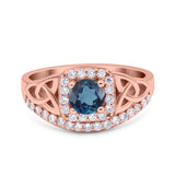 14K Rose Gold 0.69ct Round Art Deco 5mm G SI London Blue Topaz Diamond Engagement Wedding Ring Size 6.5