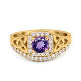 14K Yellow Gold 0.69ct Round Art Deco 5mm G SI Natural Amethyst Diamond Engagement Wedding Ring Size 6.5