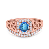 14K Rose Gold 0.69ct Round Art Deco 5mm G SI Natural Blue Topaz Diamond Engagement Wedding Ring Size 6.5