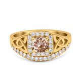 14K Yellow Gold 0.69ct Round Art Deco 5mm G SI Natural Morganite Diamond Engagement Wedding Ring Size 6.5