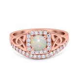 14K Rose Gold 0.23ct Round Art Deco 5mm G SI Natural White Opal Diamond Engagement Wedding Ring Size 6.5