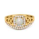 14K Yellow Gold 0.23ct Round Art Deco 5mm G SI Natural White Opal Diamond Engagement Wedding Ring Size 6.5