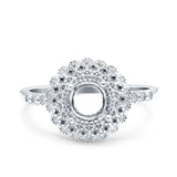 14K White Gold 0.11ct Halo Art Deco Round 5.5mm G SI Semi Mount Diamond Engagement Wedding Ring