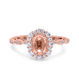 14K Rose Gold 0.43ct Vintage Art Deco Halo Oval 7mmx5mm G SI Semi Mount Diamond Engagement Wedding Ring