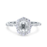 14K White Gold 0.43ct Vintage Art Deco Halo Oval 7mmx5mm G SI Semi Mount Diamond Engagement Wedding Ring