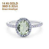 14K White Gold 0.93ct Oval Natural Green Amethyst G SI Diamond Engagement Ring Size 6.5