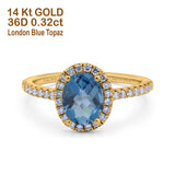 14K Yellow Gold 0.93ct Oval London Blue Topaz G SI Diamond Engagement Ring Size 6.5