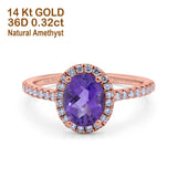 14K Rose Gold 0.93ct Oval Natural Amethyst G SI Diamond Engagement Ring Size 6.5