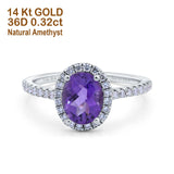 14K White Gold 0.93ct Oval Natural Amethyst G SI Diamond Engagement Ring Size 6.5