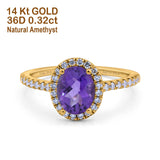 14K Yellow Gold 0.93ct Oval Natural Amethyst G SI Diamond Engagement Ring Size 6.5