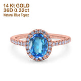 14K Rose Gold 0.93ct Oval Natural Swiss Blue Topaz G SI Diamond Engagement Ring Size 6.5