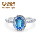 14K White Gold 0.93ct Oval Natural Swiss Blue Topaz G SI Diamond Engagement Ring Size 6.5