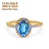 14K Yellow Gold 0.93ct Oval Natural Swiss Blue Topaz G SI Diamond Engagement Ring Size 6.5
