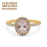 14K Yellow Gold 0.93ct Oval Natural Morganite G SI Diamond Engagement Ring Size 6.5