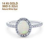 14K White Gold 0.32ct Oval Natural White Opal G SI Diamond Engagement Ring Size 6.5