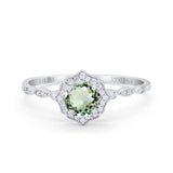 14K White Gold 0.99ct Round Petite Dainty 6mm G SI Natural Green Amethyst Diamond Engagement Wedding Ring Size 6.5