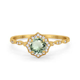14K Yellow Gold 0.99ct Round Petite Dainty 6mm G SI Natural Green Amethyst Diamond Engagement Wedding Ring Size 6.5