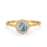 14K Yellow Gold 0.99ct Round Petite Dainty 6mm G SI Natural Aquamarine Diamond Engagement Wedding Ring Size 6.5