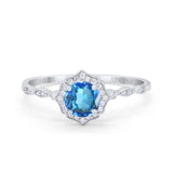 14K White Gold 0.99ct Round Petite Dainty 6mm G SI Natural Blue Topaz Diamond Engagement Wedding Ring Size 6.5