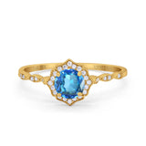 14K Yellow Gold 0.99ct Round Petite Dainty 6mm G SI Natural Blue Topaz Diamond Engagement Wedding Ring Size 6.5