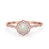 14K Rose Gold 0.15ct Round Petite Dainty 6mm G SI Natural White Opal Diamond Engagement Wedding Ring Size 6.5