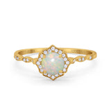 14K Yellow Gold 0.15ct Round Petite Dainty 6mm G SI Natural White Opal Diamond Engagement Wedding Ring Size 6.5