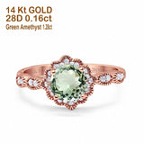 14K Rose Gold Round Natural Green Amethyst 1.44ct G SI Diamond Engagement Ring Size 6.5