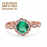 14K Rose Gold Round Nano Emerald 1.44ct G SI Diamond Engagement Ring Size 6.5