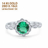 14K White Gold Round Nano Emerald 1.44ct G SI Diamond Engagement Ring Size 6.5