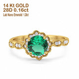 14K Yellow Gold Round Nano Emerald 1.44ct G SI Diamond Engagement Ring Size 6.5